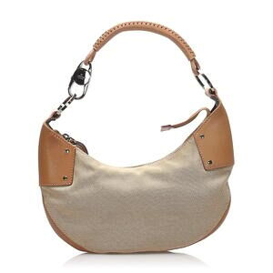 Vintage Gucci Small Canvas Moon Hobo Shoulder Bag Beige